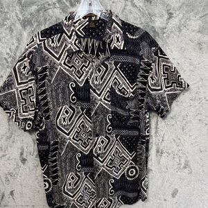 Stefano Man XL Rayon button Black and White Geometric Men's Shirt